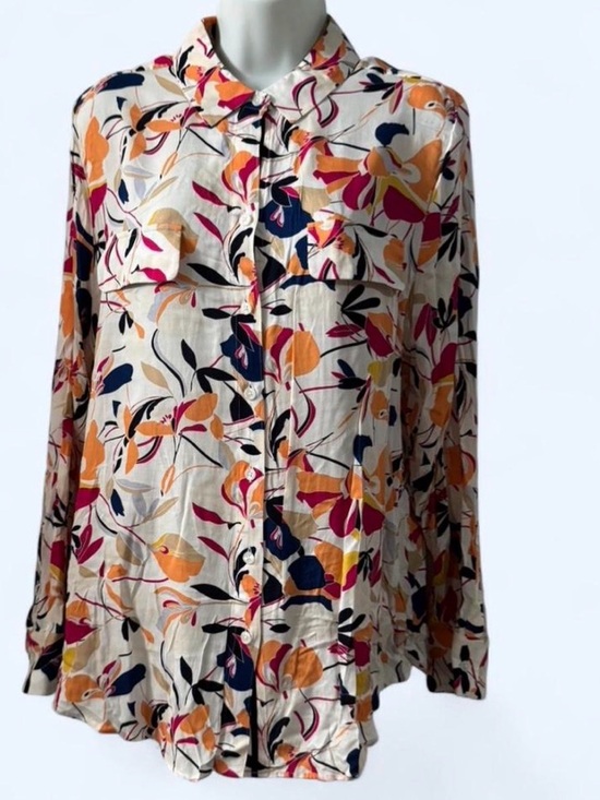 Chico’s Women’s Floral BottomDown Top Size 2 CreamMulticolor Lightweight Blouse - Picture 3 of 10